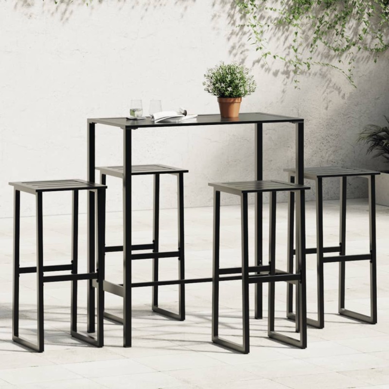 vidaXL 5-tlg. Gartenbar-Set Schwarz Pulverbeschichteter Stahl vidaXL 5-tlg. Gartenbar-Set Schwarz Pulverbeschichteter Stahl