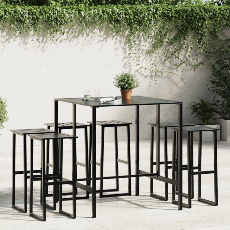 vidaXL 7-tlg. Gartenbar-Set Schwarz Pulverbeschichteter Stahl vidaXL 7-tlg. Gartenbar-Set Schwarz Pulverbeschichteter Stahl