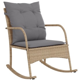 vidaXL Garten-Schaukelstuhl mit Kissen Beige Poly Rattan