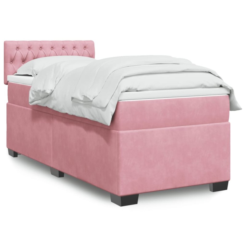 vidaXL Boxspringbett mit Matratze Rosa 90x200 cm Samt vidaXL Boxspringbett mit Matratze Rosa 90x200 cm Samt