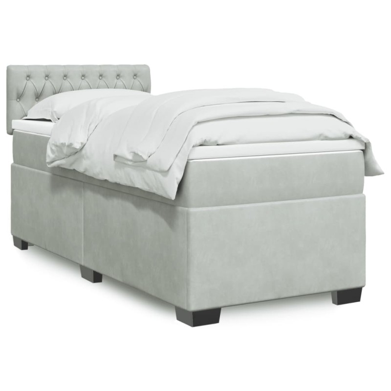 vidaXL Boxspringbett mit Matratze Hellgrau 90x200 cm Samt vidaXL Boxspringbett mit Matratze Hellgrau 90x200 cm Samt