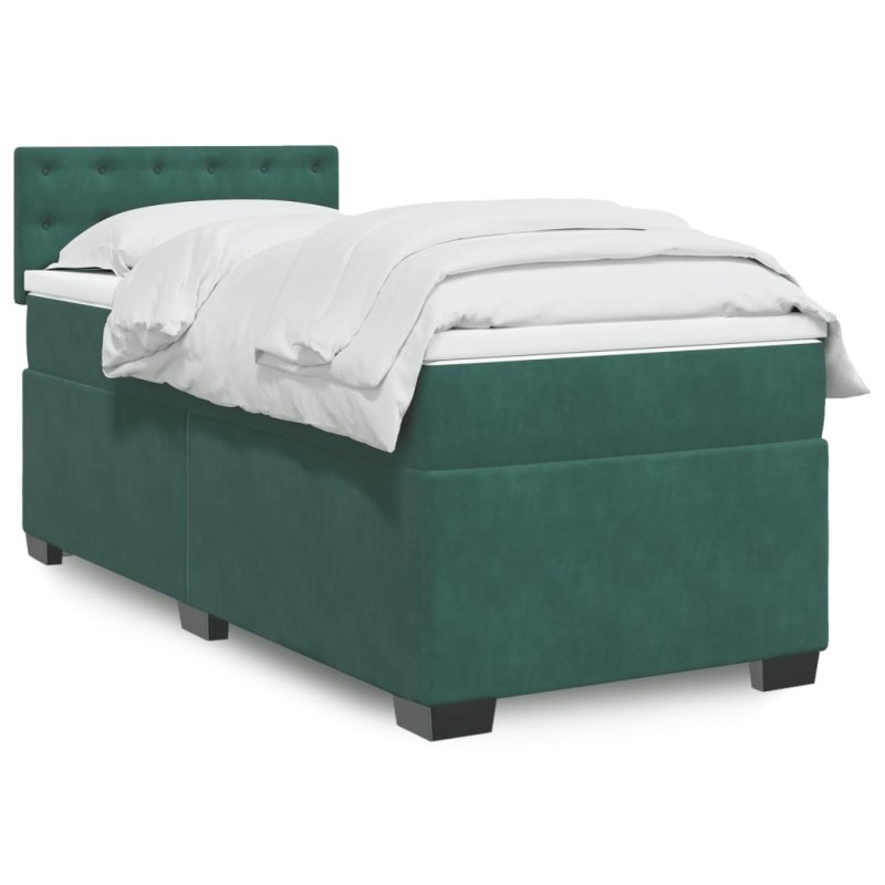vidaXL Boxspringbett mit Matratze Dunkelgrün 100x200 cm Samt vidaXL Boxspringbett mit Matratze Dunkelgrün 100x200 cm Samt