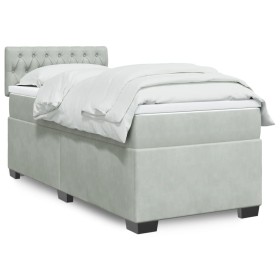 vidaXL Boxspringbett mit Matratze Hellgrau 100x200 cm Samt