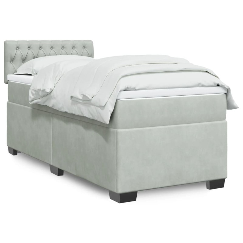 vidaXL Boxspringbett mit Matratze Hellgrau 100x200 cm Samt vidaXL Boxspringbett mit Matratze Hellgrau 100x200 cm Samt