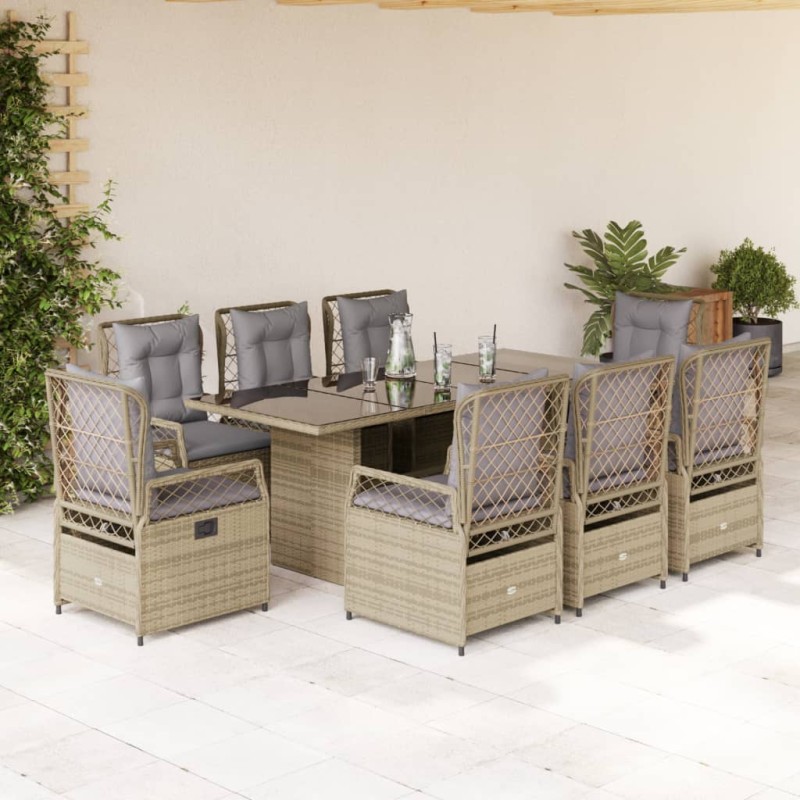 vidaXL 9-tlg. Garten-Essgruppe mit Kissen Beige Poly Rattan vidaXL 9-tlg. Garten-Essgruppe mit Kissen Beige Poly Rattan