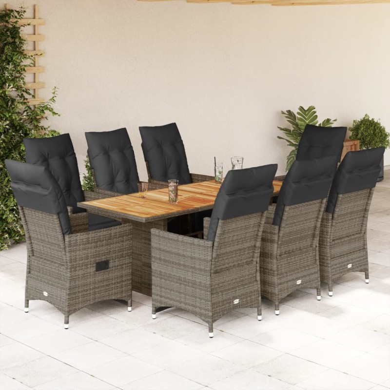 vidaXL 9-tlg. Garten-Bistro-Set mit Kissen Grau Poly Rattan vidaXL 9-tlg. Garten-Bistro-Set mit Kissen Grau Poly Rattan