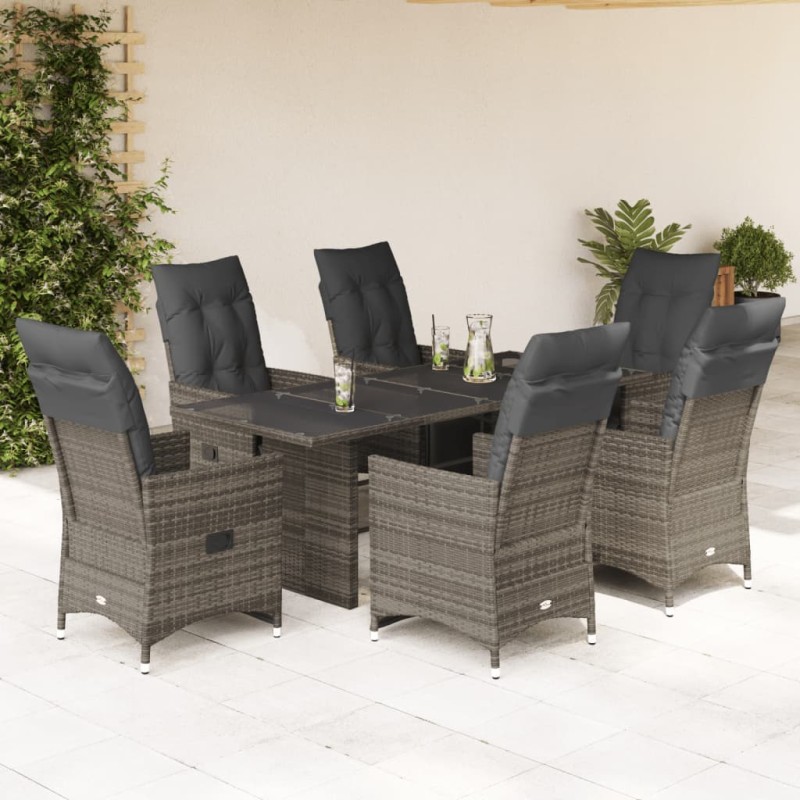 vidaXL 7-tlg. Garten-Bistro-Set mit Kissen Grau Poly Rattan vidaXL 7-tlg. Garten-Bistro-Set mit Kissen Grau Poly Rattan