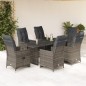 vidaXL 7-tlg. Garten-Bistro-Set mit Kissen Grau Poly Rattan vidaXL 7-tlg. Garten-Bistro-Set mit Kissen Grau Poly Rattan