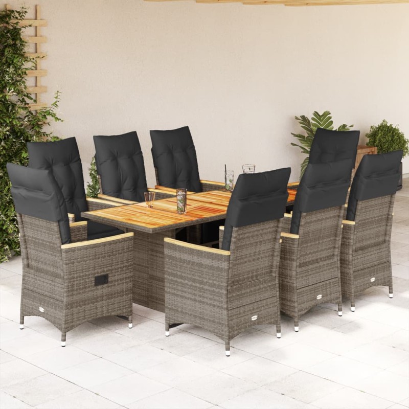 vidaXL 9-tlg. Garten-Bistro-Set mit Kissen Grau Poly Rattan vidaXL 9-tlg. Garten-Bistro-Set mit Kissen Grau Poly Rattan