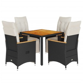 vidaXL 5-tlg. Garten-Bistro-Set mit Kissen Schwarz Poly Rattan