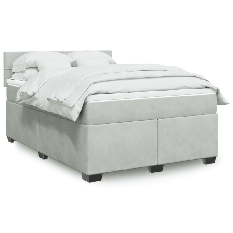vidaXL Boxspringbett mit Matratze Hellgrau 140x190 cm Samt vidaXL Boxspringbett mit Matratze Hellgrau 140x190 cm Samt