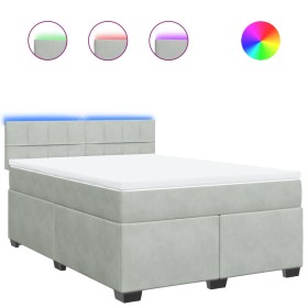 vidaXL Boxspringbett mit Matratze Hellgrau 140x190 cm Samt