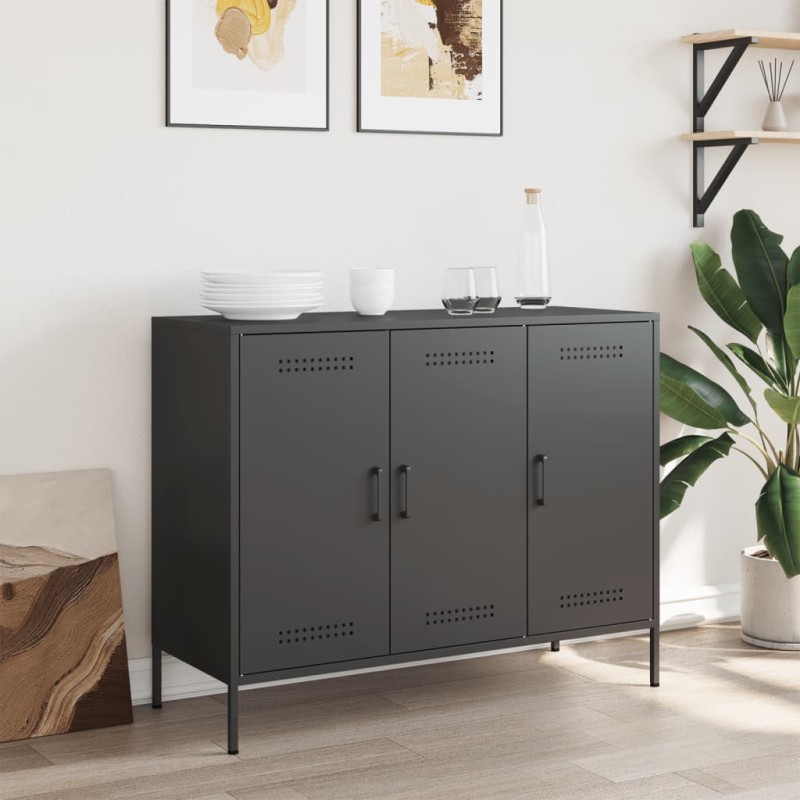 vidaXL Sideboard Schwarz 100,5x39x79 cm Kaltgewalzter Stahl vidaXL Sideboard Schwarz 100,5x39x79 cm Kaltgewalzter Stahl