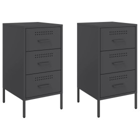 vidaXL Nachttische 2 Stk. Schwarz 36x39x68 cm Kaltgewalzter Stahl