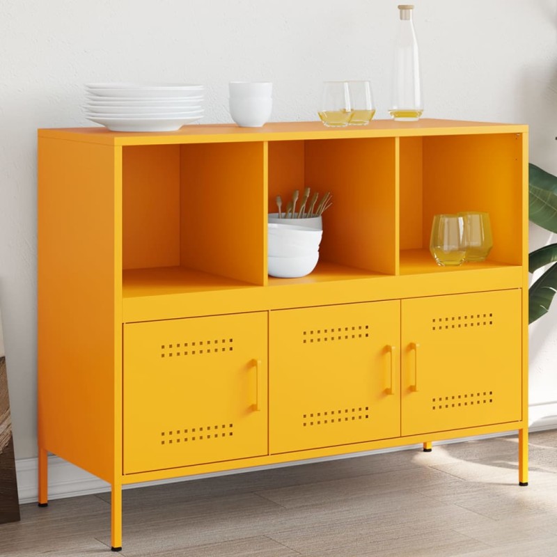 vidaXL Sideboard Senfgelb 100,5x39x79 cm Kaltgewalzter Stahl vidaXL Sideboard Senfgelb 100,5x39x79 cm Kaltgewalzter Stahl