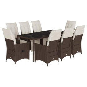 vidaXL 9-tlg. Garten-Bistro-Set mit Kissen Braun Poly Rattan
