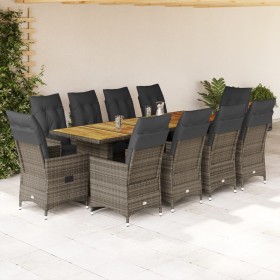 vidaXL 11-tlg. Garten-Bistro-Set mit Kissen Grau Poly Rattan