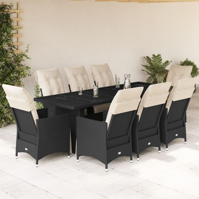 vidaXL 9-tlg. Garten-Bistro-Set mit Kissen Schwarz Poly Rattan vidaXL 9-tlg. Garten-Bistro-Set mit Kissen Schwarz Poly Rattan