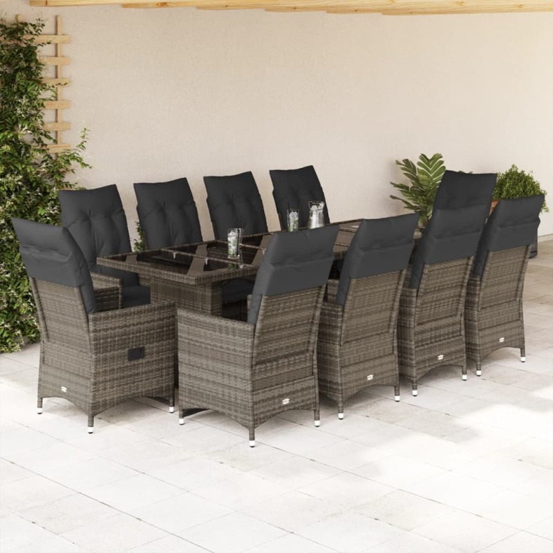 vidaXL 11-tlg. Garten-Bistro-Set mit Kissen Grau Poly Rattan vidaXL 11-tlg. Garten-Bistro-Set mit Kissen Grau Poly Rattan