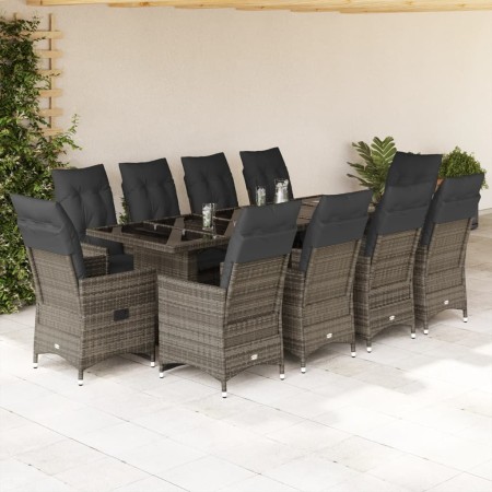 vidaXL 11-tlg. Garten-Bistro-Set mit Kissen Grau Poly Rattan