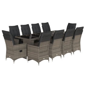 vidaXL 11-tlg. Garten-Bistro-Set mit Kissen Grau Poly Rattan