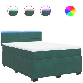 vidaXL Boxspringbett mit Matratze Dunkelgrün 140x200 cm Samt