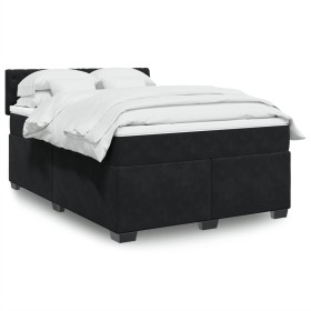 vidaXL Boxspringbett mit Matratze Schwarz 140x200 cm Samt