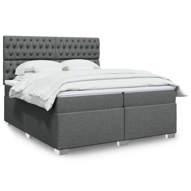 vidaXL Boxspringbett mit Matratze Dunkelgrau 200x200 cm Stoff vidaXL Boxspringbett mit Matratze Dunkelgrau 200x200 cm Stoff