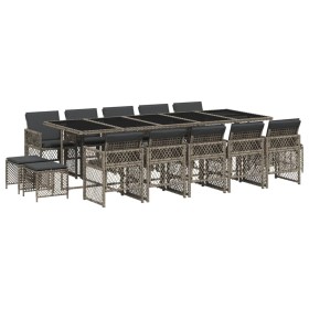 vidaXL 15-tlg. Garten-Essgruppe mit Kissen Grau Poly Rattan