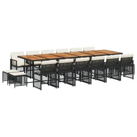 vidaXL 17-tlg. Garten-Essgruppe mit Kissen Schwarz Poly Rattan