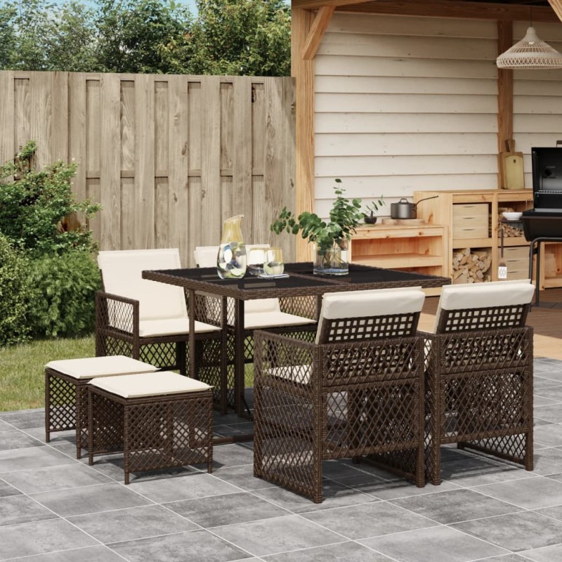vidaXL 9-tlg. Garten-Essgruppe mit Kissen Braun Poly Rattan vidaXL 9-tlg. Garten-Essgruppe mit Kissen Braun Poly Rattan
