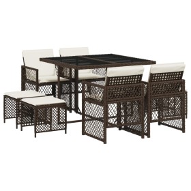 vidaXL 9-tlg. Garten-Essgruppe mit Kissen Braun Poly Rattan