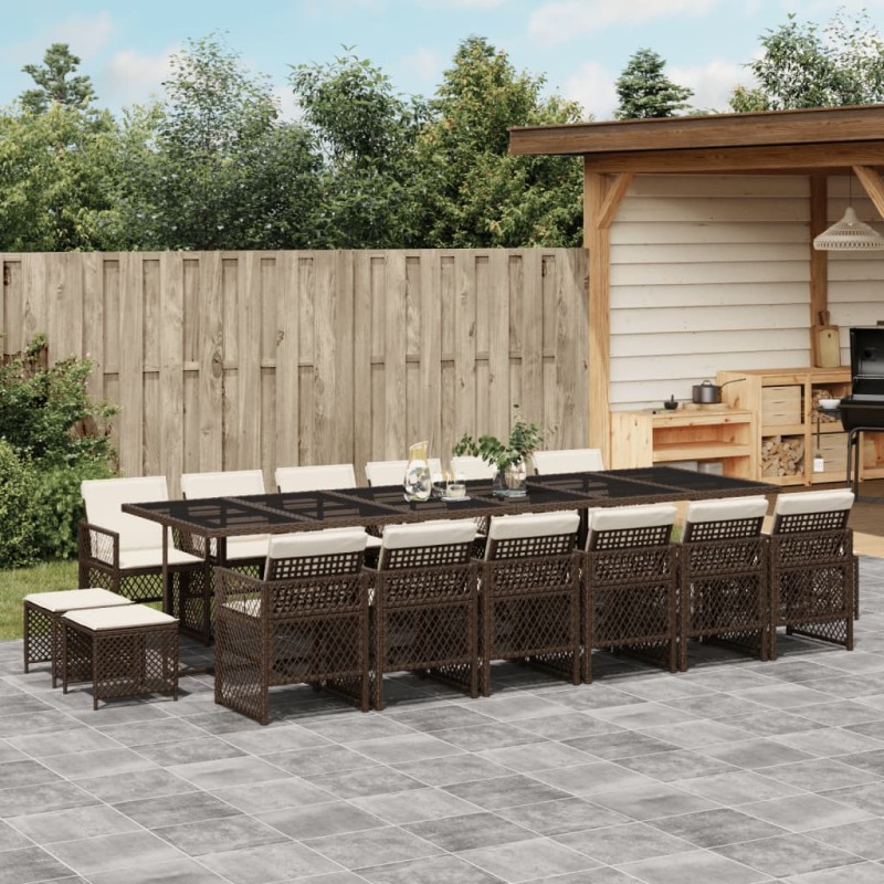 vidaXL 17-tlg. Garten-Essgruppe mit Kissen Braun Poly Rattan vidaXL 17-tlg. Garten-Essgruppe mit Kissen Braun Poly Rattan
