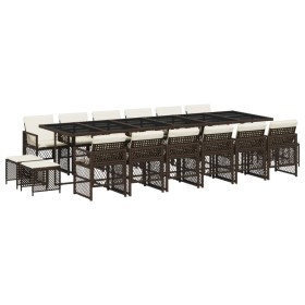 vidaXL 17-tlg. Garten-Essgruppe mit Kissen Braun Poly Rattan