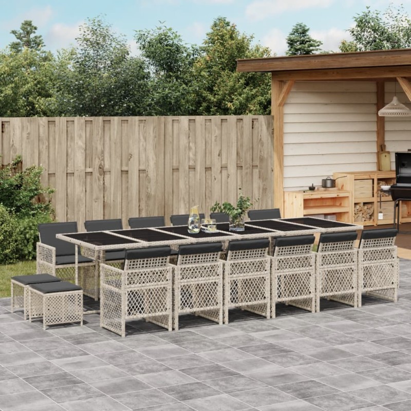 vidaXL 17-tlg. Garten-Essgruppe mit Kissen Hellgrau Poly Rattan vidaXL 17-tlg. Garten-Essgruppe mit Kissen Hellgrau Poly Rattan