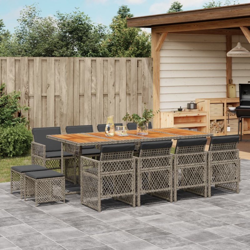vidaXL 13-tlg. Garten-Essgruppe mit Kissen Grau Poly Rattan vidaXL 13-tlg. Garten-Essgruppe mit Kissen Grau Poly Rattan