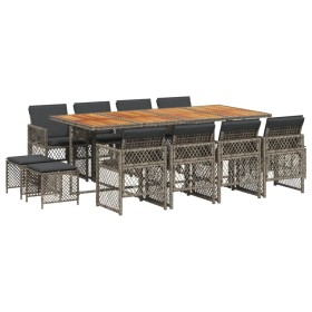 vidaXL 13-tlg. Garten-Essgruppe mit Kissen Grau Poly Rattan