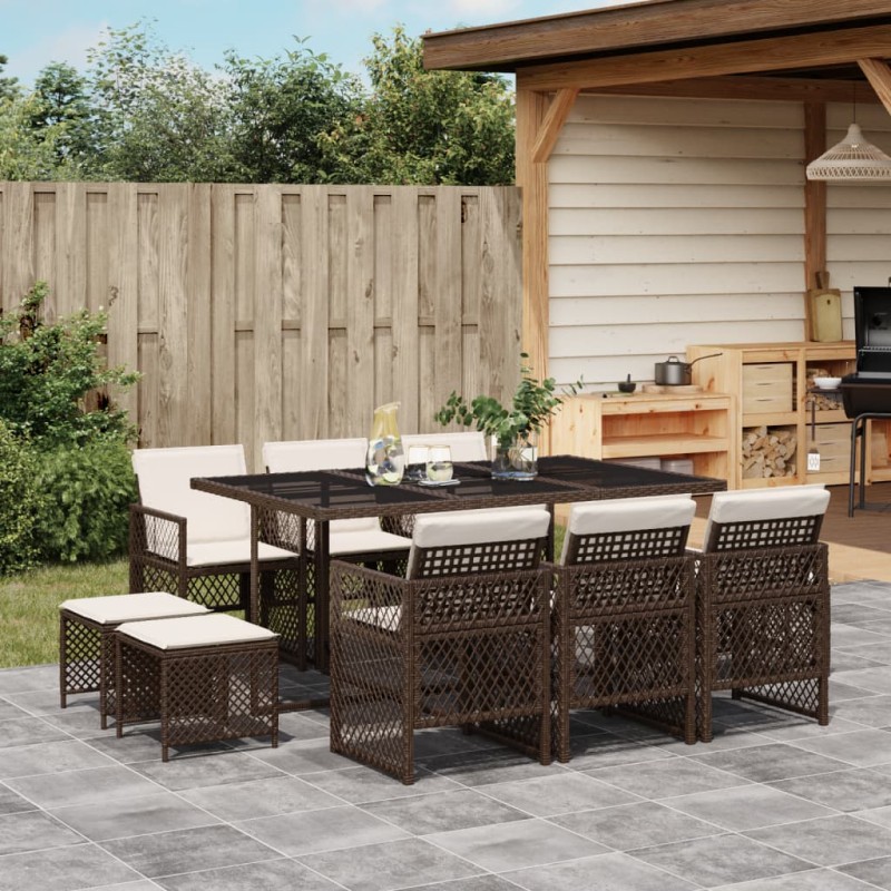 vidaXL 11-tlg. Garten-Essgruppe mit Kissen Braun Poly Rattan vidaXL 11-tlg. Garten-Essgruppe mit Kissen Braun Poly Rattan