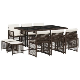 vidaXL 11-tlg. Garten-Essgruppe mit Kissen Braun Poly Rattan