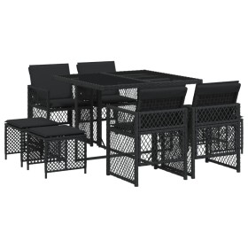vidaXL 9-tlg. Garten-Essgruppe mit Kissen Schwarz Poly Rattan