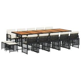vidaXL 15-tlg. Garten-Essgruppe mit Kissen Schwarz Poly Rattan