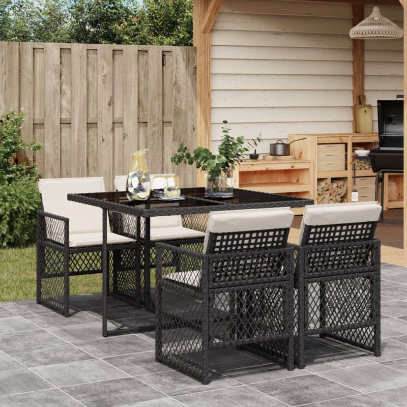 vidaXL 5-tlg. Garten-Essgruppe mit Kissen Schwarz Poly Rattan vidaXL 5-tlg. Garten-Essgruppe mit Kissen Schwarz Poly Rattan