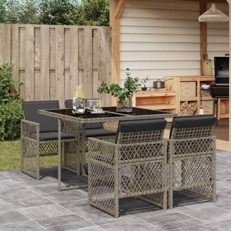 vidaXL 5-tlg. Garten-Essgruppe mit Kissen Grau Poly Rattan vidaXL 5-tlg. Garten-Essgruppe mit Kissen Grau Poly Rattan