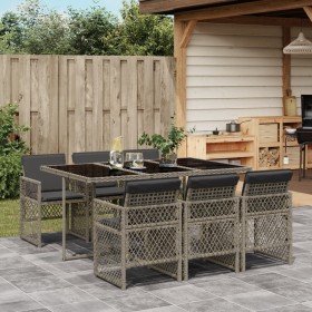 vidaXL 7-tlg. Garten-Essgruppe mit Kissen Grau Poly Rattan