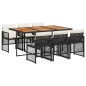 vidaXL 7-tlg. Garten-Essgruppe mit Kissen Schwarz Poly Rattan