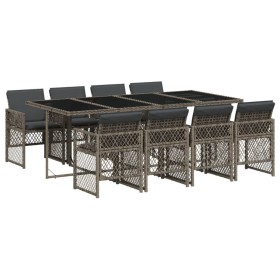 vidaXL 9-tlg. Garten-Essgruppe mit Kissen Grau Poly Rattan