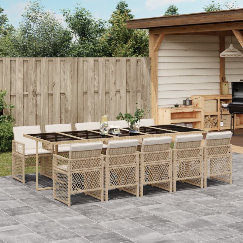 vidaXL 11-tlg. Garten-Essgruppe mit Kissen Beige Poly Rattan vidaXL 11-tlg. Garten-Essgruppe mit Kissen Beige Poly Rattan