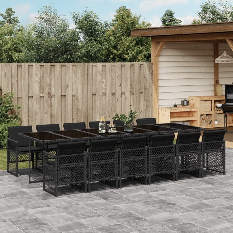 vidaXL 13-tlg. Garten-Essgruppe mit Kissen Schwarz Poly Rattan vidaXL 13-tlg. Garten-Essgruppe mit Kissen Schwarz Poly Rattan