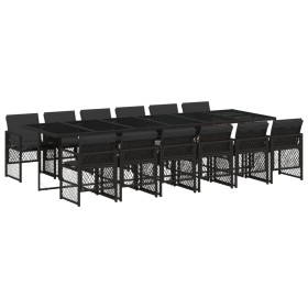 vidaXL 13-tlg. Garten-Essgruppe mit Kissen Schwarz Poly Rattan