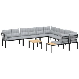 vidaXL 7-tlg. Garten-Sofagarnitur mit Kissen Schwarz Stahl